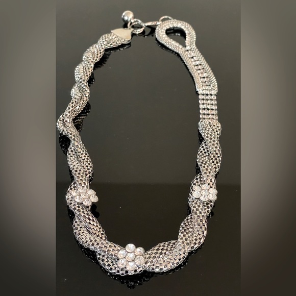Broad Braided Necklace with White Stoned - Picture 1 of 6